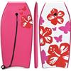 HOMASIS Tavoletta da nuoto con corda, bodyboard portatile, con motivo floreale, tavola da surf per adulti e bambini dai 14 anni in su, 105 x 51 cm, rosso rosa