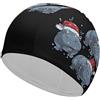 Buytruew Simpatico ippopotamo natalizio con cappelli di Babbo Natale, unisex, cuffia da nuoto impermeabile per capelli lunghi e corti, per uomo e donna