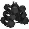 SPORTNOW Set di Manubri Palestra con Supporto, 2x2kg, 2x5kg, 2x8kg, Pesi Palestra Esagonali in Metallo con Impugnatura Antiscivolo, Allenamento Forza Fitness Casa, Nero