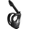 TECHO Maschera da Snorkeling, Visuale Panoramica 180° Maschera per Immersioni, Anti-Appannamento, Anti-Infiltrazioni, Maschera Subacquea con Tubo Respiratorio, Nero L/XL