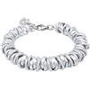 ParticolarModa Bracciale Donna regolabile nodini anellini lucido diamantato acciaio alluminio morbido 12 mm (Regolabile da 17 a 20 cm (x polso 13-15), Argentato)