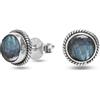 Meadows Orecchini a bottone con pietra preziosa di Labradorite, orecchini in argento sterling 925, orecchini fatti a mano con filo intrecciato