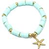 Generic Bracciale elastico con perline heishi azzurro acqua e stella marina oro