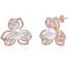 Meissa Orecchini di perle per le donne Perle d'acqua fresca Orecchini a perno con diamante Fiore d'oro rosa Orecchini a perno fiore carino Regali per ragazze, Oro rosa