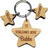 Faltec Stelline Portachiavi personalizzato in legno festa del papà - festa della mamma - TI VOGLIO BENE - personalizzalo con il nome del tuo dei figli!- idee idea regalo legno- babbo