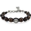 Generico Bracciale semirigido con pietre naturali di Quarzo fumé, logo centrale in acciaio e resistente cordino intrecciato. Fatto a mano. Handmade. (S/M (14-18 CM))