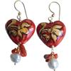 Generic Orecchini ceramica di Caltagirone, cuore con foglia oro, corallo naturale, perla naturale, orecchini siciliani