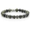 Generic Bracciale serpentino Bracciale con perline Perline verdi Sfera 8 mm Anello distanziatore in acciaio inossidabile Perline Donna Uomo Zirconia cubica (Argento)