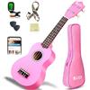 iECO Kit per principianti di ukulele soprano per bambini e principianti, ukulele da 21 pollici con libro di canzoni, custodia, cinturino, accordatore, corde e plettri - rosa