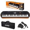 CASIO-KIT Casio SA-76 Mini Tastiera polifonica 8 Voci 44 Tasti Nera/Arancio + Borsa per Trasporto Originale (non imbottita) + Alimentatore Casio AD-E95100LG, Moderno, Nero