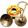 Gandhanra Set di Campane Tibetana Tingsha Tibetano - Cimbali Piatti Piattini da dita Tibetani - Fatti a Mano in Nepal - Ottone, Om Mantra, 6,5 cm