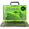 Greenworks Set di 60 punte di perforazione e guida in ossido nero con custodia modulare per legno, metallo, plastica e muratura, 3 volte più lunga durata, 135 ° punto diviso, fresato con precisione