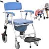 BOVDC Sedia Comoda WC per Anziani con Ruote, 3 in 1 Sedia a Rotelle per Anziani con WC, Blu Sedia per Doccia Anziani Disabili con Morbido Cuscino