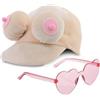 realGOOS Cappello peluche tette e occhiali a forma di cuore rosa per la festa di addio al nubilato celibato gadget per adulti sexy 18+