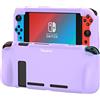 Teyomi Custodia protettiva in silicone per Nintendo Switch, cover con protezione schermo in vetro temperato, 2 scomparti per carte da gioco, assorbimento degli urti e antigraffio (viola)