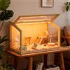 BingoPaw Gabbia per Criceti 60x40x40cm: Legno e Vetro temperato Trasparente con Luce, Gabbia Roditori Piccoli Animali Domestici, Solo Casetta Nessun Giocattolo Interno o Accessorio
