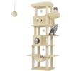 Hzuaneri Albero per Gatti, tiragraffi per gatti adulti 210 cm, xxl, giochi per gatti, Lavabile, trespolo per gattis con 2 Grotte, 8 Tiragraffi, Cestini, Amaca, Pompon, Beige MS21018YL