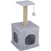 Baroni Home Tiragraffi per Gatti Adulti con Corda Sisal, Albero Tiragraffi e Cuccia Cilindrica Grigio, 24,5x24,5x50