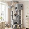 Hzuaneri Albero Gatto 185 cm Extra Large, Tiragraffi con 2 Cucce e 10 Sisal, Torre Resistente per Gatti Grandi Maine Coon, Include 2 Amache, Grigio Chiaro MS17918LG