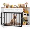 FirFurd 120cm Gabbia per Cani con 2 Porte, Kennel Cane Medio con 2 Cassetti e 2 Scomparti Aperti, Cuccia in Stile Mobili con Stoccaggio in Metallo e Legno, 120x60x87 cm (Bianco+Marrone)