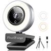 PixelForge Webcam 4K per PC con microfono e copertura per luce e privacy, webcam per computer desktop/laptop/monitor/Mac, sensore Sony 4K UHD, messa a fuoco automatica PDAF, doppio microfono con cancellazione