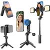 PEYAKO Mini selfie stick magnetico per iPhone, 4 in 1, portatile, tascabile, treppiede per iPhone MagSafe/Android con luci di riempimento regolabili a distanza continua, supporto per telefono cellulare
