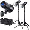 Bresser kit luci LED studio 2×200 W con luce diurna COB, attacco Bowens, 18500 lm, CRI 96, con stativi & borsa