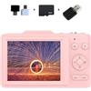 Besshepplo Videocamera digitale 4K 48 MP, schermo da 2,8 pollici, zoom 16x, autofocus con luce LED, sensore CMOS, batteria ricaricabile, funzione webcam per studenti, principianti e viaggi (rosa 32 G)