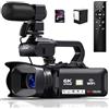 Generic Videocamera 6K con 64MP, zoom digitale 18X, visione notturna IR, touch screen da 4,0 pollici, WiFi, batteria 4500mAh, scheda SD da 64 GB, stabilizzatore e telecomando