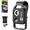 Generico Mini microscopio tascabile per telefono 200X con lente CPL/luce LED, fotocamera per microscopio digitale portatile con nano zoom, design a clip universale, micromondo per bambini adulti (black)