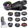 ulapithi Set di obiettivi universali per cellulare, con clip 10 in 1, con macro da 20 e 15 volte - Fisheye 198°, teleobiettivo, 20X/15X | 20 e 15 volte - Fisheye 198°, teleobiettivo, 20X/15X