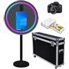 PAAFNN Specchio rotondo per cabina fotografica, selfie con cornice LED, portatile, touch screen da 21,5 pollici, macchina per cabina fotografica e mini stampante, per feste di nozze, colore: nero