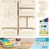 MCE-Commerce Set di 57 calendari permanenti in legno, calendario interattivo per bambini da dipingere con 12 matite acriliche, 30 x 30 cm, made in Germany, a partire dai 3 anni in su