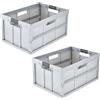keeeper benno 2x contenitori pieghevoli professionali robusti con manici soft-touch, 45 l, Portata fino a 50 kg, Adatta per carrelli della spesa, 54 x 37 x 27,5 cm, Argento (Light Silver)