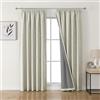 Joydeco 100% tende oscuranti in lino con nastro arricciato, set da 2 pezzi, altezza 245 x 140 cm, beige chiaro, protezione dal freddo, oscurante, protezione acustica, ideale per il soggiorno