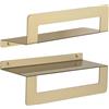 Gedy Cleo Mensola Bagno Doppia Funzione, Portaoggetti Bagno e Porta Asciugamani, Realizzata in Acciaio Inox AISI 304 Finitura Oro Opaco, Dimensioni L30xP10xH9,5cm Fissaggio a Muro con Viti Incluse