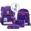 Step by Step Set di 5 zaini per la scuola Space, ergonomici con riflettori, regolabili in altezza con cintura in vita, a partire dalla prima classe, 20 l, Pegasus Emily - Viola, Pegasus Emily