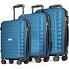POSH Set di valigie rigide 3 pezzi in polipropilene - Valigie M, L, XL con effetto carbonio - Trolley robusti con 4 doppie ruote e serratura a combinazione - Capacità 37-95 litri, resistenti ai graffi