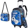 HTgroce 3pcs Trolley per Zaino scuola Bambino Elementare Viaggio Scuola Media Zaino Con Ruote Con Borsa per la Merenda e Astuccio per le matite