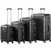 Zelsius Set di valigie 4 pezzi, nero | Valigia rigida in ABS con chiusura a combinazione, 4 ruote e divisorio interno | Valigia a mano, set di valigie rigide 4 pezzi, trolley, valigia grande