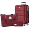 SHOWKOO Valigia Media Rigida 67cm Trolley Bagaglio a Mano Ultra Leggero ABS+PC Espandibile Durevole Set Valige Trolley da Viaggio Chiusura TSA con Borsa da Toilette e Borsa da Viaggio, Rosso