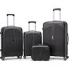 R.Leone Valigia da 1 pezzo Fino a Set 4 Trolley grande, medio, bagaglio a mano 55x40x20 Ryanair e beauty case Lucchetto TSA Polipropilene 8 Ruote Ultra Strong 6060 (Nero, Set 4 Pezzi XS S M L)