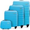 WITTCHEN set di 4 valigie con custodia per cosmetici trolley bagaglio a mano ABS 4 ruote spinner chiusura a combinazione maniglia telescopica Groove Line blu Ryanair/ITA Airways/easyJet