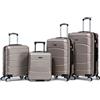 R.Leone Valigia da 1 Fino a Set 4 Trolley Rigido grande, medio, bagaglio a mano 55x40x23 cm Wizz, ITA Airways e bagaglio 45x36x20 cm EasyJet in ABS 8001 (Oro, Set 4 Pezzi XS S M L)