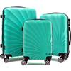 R.Leone Valigia da 1 pezzo Fino a Set 4 Trolley Rigido grande, medio, bagaglio a mano adatto Ryanair 55x40x20cm e beauty case 8 ruote in ABS 2092 (Verde Acqua, Set 3 S M L)