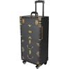 Zalydala Valigetta per cosmetici, trolley da parrucchiere, grande per salone e lavoro mobile, 3 ripiani con portata di 25 kg, 4 ruote e manico telescopico, lucchetto a combinazione e chiave, colore nero e oro