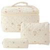 mumisuto 3 Pezzi Beauty Case Donna, Porta Trucchi da Viaggio in Cotone Morbido, Trousse da Viaggio Donna Portatile con Cerniera, Trapuntata Floreale, per Organizzare Cosmetici/Crema/Rossetto