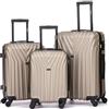 R.Leone Valigia da 1 Fino a Set 4 Trolley Rigido grande, medio, bagaglio a mano e bagaglio EasyJet 45X36X20cm 4 ruote in ABS 9002 (Oro, Set 3 Pezzi S M L)
