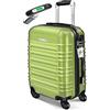 KESSER Valigia da viaggio rigida con bilancia per valigia + etichetta per bagagli, trolley con serratura a combinazione, 4 ruote in ABS, manico telescopico, verde chiaro, Handgepäck 55cm - 55L