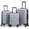 R.Leone Valigia da 1 Fino a Set 4 Trolley Rigido grande, medio, bagaglio a mano 55x40x23 cm Wizz, ITA Airways e bagaglio 45x36x20 cm EasyJet in ABS 9001 (Argento, Set 3 Pezzi XS M L)